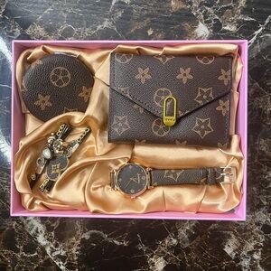 Brown Monogram Wallet and Watch Set